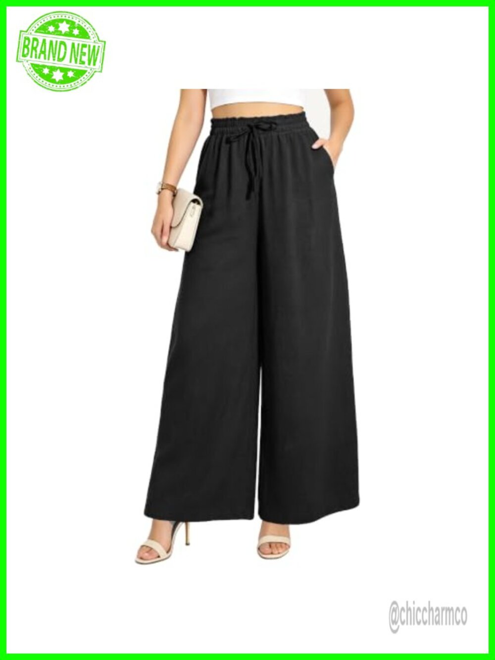 Women Wide Leg Palazzo Pants High Waist Elastic Lounge Pants Pockets